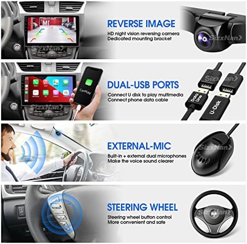 SizxNanv За Sentra Android 10 Екран На Допир Компатибилен Со Carplay Android Auto, Автомобил Радио Стерео Bluetooth Навигациски Медиа Плеер