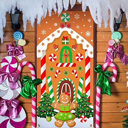4 компјутери Божиќна врата Декорација на Божиќни украси за Божиќни врата Дедо Мраз на природа, кутија за подароци од ѓумбир, украси за куќи