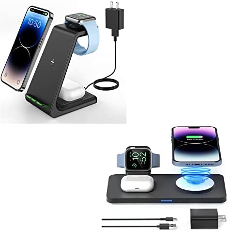 Geekera 3 во 1 безжичен полнач и магнетна станица за полнење безжичен пол за iPhone за Apple Watch за AirPods, T301 и T260105