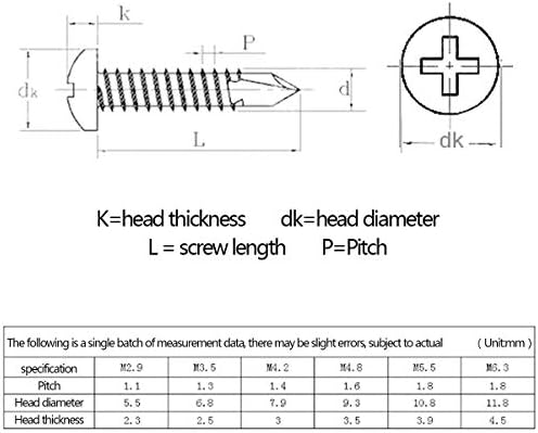 Alremo Huangxing - Носење на завртки за само -дупчење и многу корозија отпорна на вкрстена тркалезна глава нокти, дијаметар на главата 7,9мм, 50 парчиња, М4,2 x 16мм