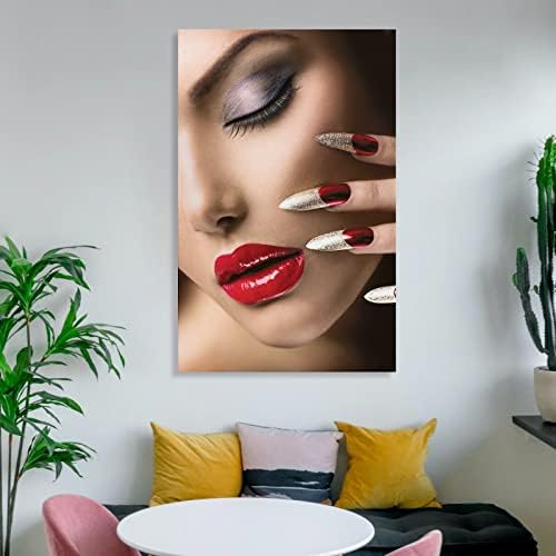 Салон За убавина Салон За Нокти Црвени Усни Жена Постер Трепки Дизајн Шминка Постер Платно Постери Отпечатоци Слика За Дневна Соба Спална