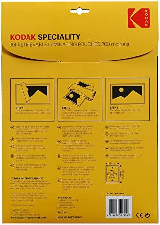 Кодак | Големина A4 Враќање на ламинирачки торбички | Пакет од 10 | 200 дебелина на микрони | Квалитет на брендот Kodak