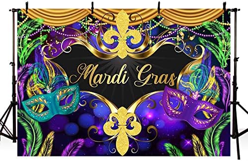Mehofond Mardi Gras позадина Маскарада за забави Декорации банер виолетова златна маска сјајни монистра за танцување забава позадина