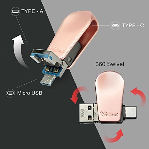 V-smart TC-301 3 ВО 1 USB 3.0 Тип C Флеш Диск | USB C, USB А, Микро USB | ГОЛЕМА Брзина OTG Флеш Диск За Паметен Телефон, Таблети, Нов MacBook