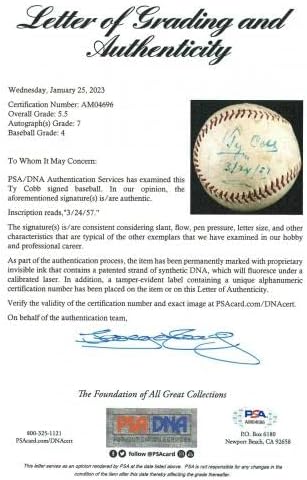Прекрасен Ty Cobb Single Потпишан бејзбол ПСА ДНК Коа - Автограмирани бејзбол