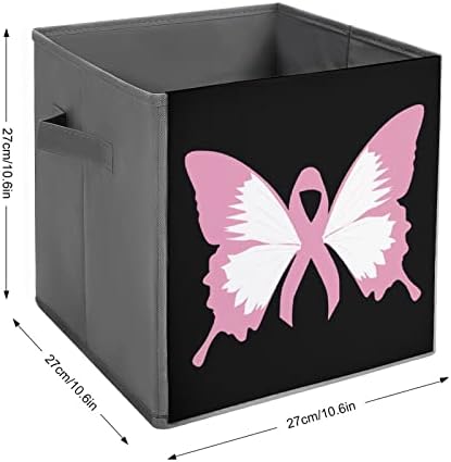 Рак На дојка Пеперутки Преклопливи Канти За Складирање Печатење Ткаенина Коцка Корпи Кутии Со Рачки За Облека Играчки, 11х11х11