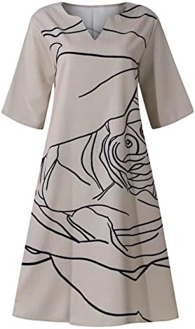 Fragarn женски обични фустани, женски летен ретро печатење V-врат со кратки ракави Обичен фустан