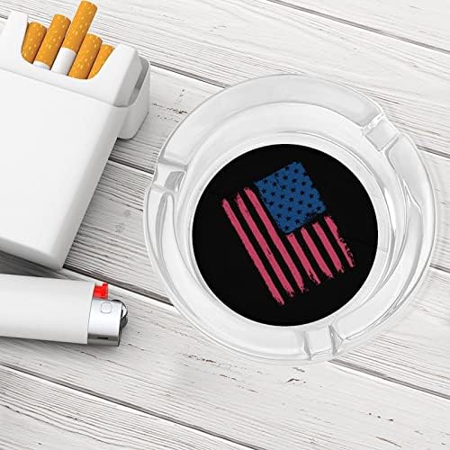 Гроздобер американско знаме стакло од стакло од пепел, тркалезна лента за пепел, симпатична убава сопственост на пепел, за украсување