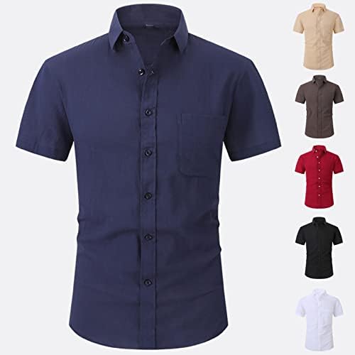 Кошула за фустан од памук од камбатл за мажи лето случајно копче за кратки ракави надолу кошули со цврста боја на цврста боја на плажа кошула