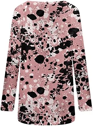 Туника на врвови за жени лабави вклопени 2023 трендовски блузи од леопард печати меки кошули со долг ракав, тркалезен пулвер на вратот