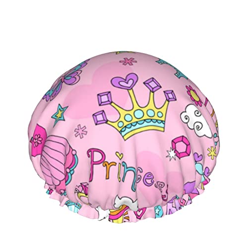Womenените што можат да се користат за истегнување на полите, принцезата розова замок круна двојни слоеви водоотпорна капа за бања за туширање