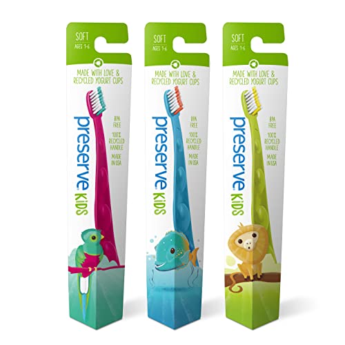 Зачувајте Ги Детските Четки За Заби, Направени во САД од Рециклирана Пластика, Меки Влакна, Боите Варираат, 1 Број