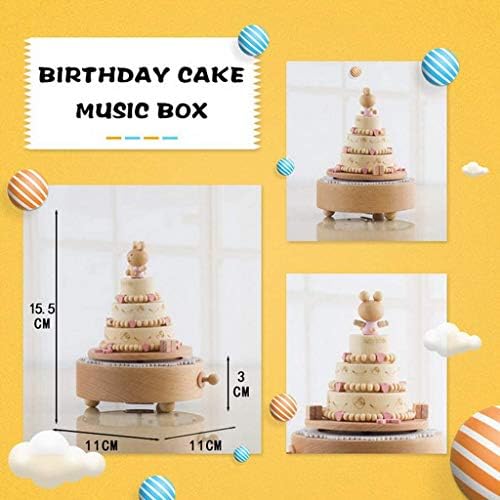 XJJZS Музичка кутија Дрвена музичка кутија дрвена среќна роденденска торта фигура ветер музичка кутија за девојки играчки десктоп дома
