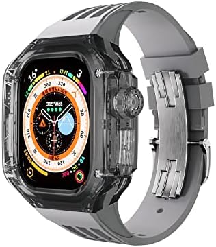 Bcmcbv Транспарентен Случај За Apple Watch Band Ултра 49mm Комплет За Модификација Случај Флуорорубер Ремен За Iwatch Серија 49mm Метална Тока