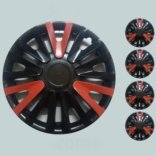 Копри сет од покривка од 4 тркала од 13 инчи црно-црвено-црвено-црвено-Hubcap Snap-on Fit Fits Seat