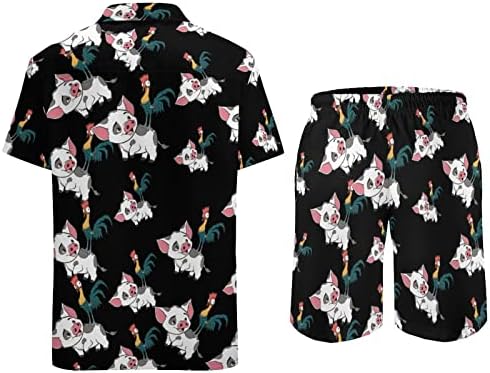Weedkeycat Moana Pua и Chicken Man's Pach Облека 2 парчиња Хавајско копче надолу со кошула Краток ракав и сет на трупови со шорцеви