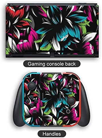 Апстрактни цветни неонски цвеќиња налепници за декорации ја покриваат заштитната плоча на кожата за Nintendo Switch