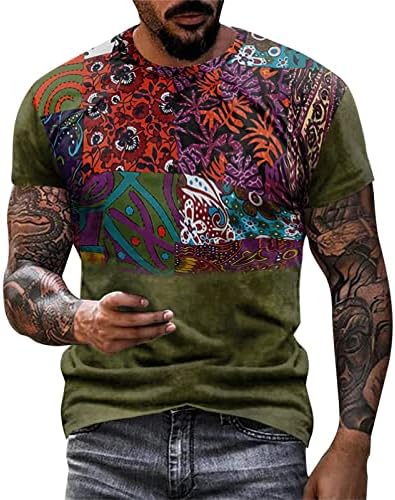 ZHDD војник со кратки ракави маици за мажи, лето улица 3D Aztec Boho Graphic Tee Tops ретро мускуларна обична маичка улична стил