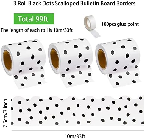 99 Стапки Црни Обоени Точки Огласна Табла Граници 3 Ролни Фестонирани Гранични Облоги Полкови Точки Декоративна Огласна Табла Во Училница Украсете