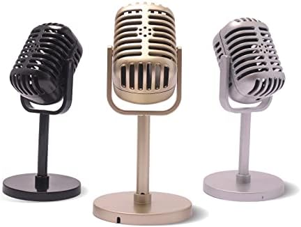 Lsenrioy 2 Парчиња Ретро Микрофон Реквизити Модел ,Гроздобер Микрофон Со Штанд Модел, Пластични Лажни Микрофон Антички Реквизит Микрофон