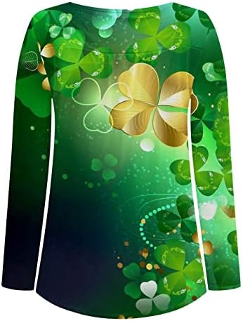 Пимоксв Зелен Свети Патрикс Ден кошули жени плетени со скриени стомачни туники врвни носења со хеланки со долг ракав за одмор Хенли