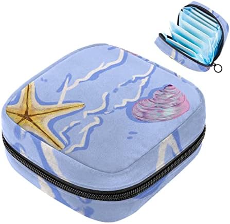 Оријукан санитарна торба за складирање на салфетка, торба за преносен период за жени девојки менструална чаша торбичка, морска конч starвездена риба плажа
