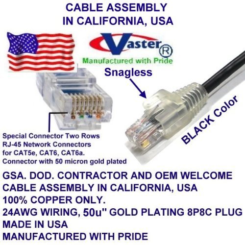 Направени Во САД, , Cat5e Етернет Лепенка Кабел-RJ45 Компјутерско Вмрежување Кабел-Црна