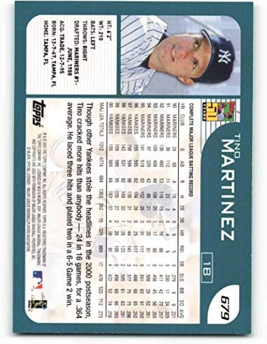 2001 Топпс 679 Тино Мартинез НМ-МТ Newујорк Јанкис Бејзбол Newујорк Јанкис