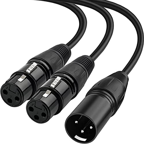 Кабел за разделување на Dkardu XLR, двојна женска XLR до машки XLR Mic Y-Splitter 3Pin Балансиран микрофон кабел, XLR приклучок до 2 XLR приклучоци адаптер кабел