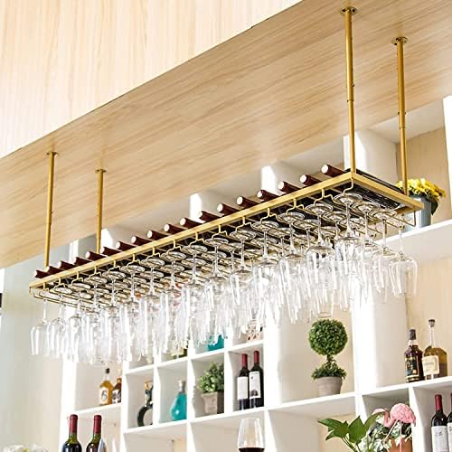 Емизо висина на таванот за висина за вина, винтиџ дисплеј држач за складирање на вино со стаклена полица за стакло за под кабинет, кујна, бар, прилагодлива висина и ш