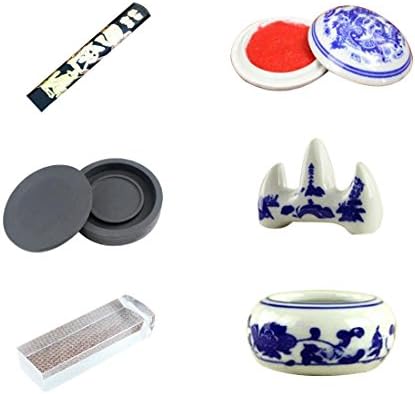 Horbous 10 парчиња кинески калиграфија постави Inkstone + четка за пишување и сликарство + блок со мастило + заптивка + Inkpad + решетка за пенкало + чинија со вода