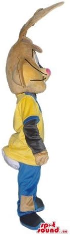 Spotsound зајак во жолт и сино фустанче цртан филм лик маскота нас костум
