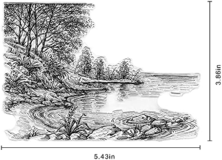 Дрвја на сценографијата на езерото Ривер, јасни марки за правење картички за изработка на украси за DIY, позадина Транспарентни марки за силиконски