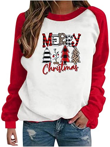Narhbrg женски симпатични ирваси и ирваси дуксери со долги ракави Божиќни снегулка лесна маичка со лесен пулвер врвови со врвови со врвови