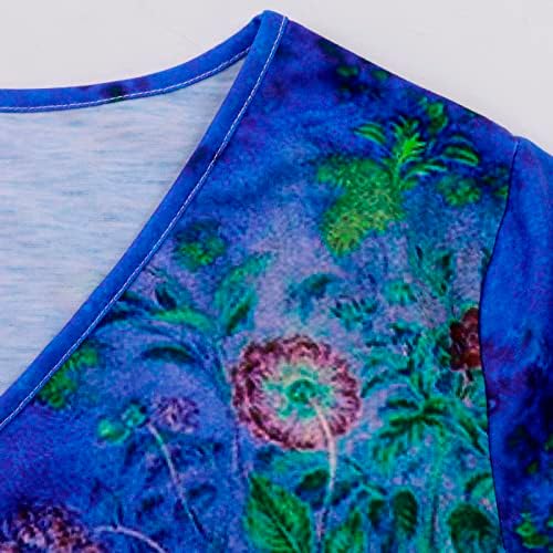 Краток ракав 2023 Vneck Памук Цветна графичка блуза маица за жени есен лето лабаво вклопување опуштено вклопување маичка ТМ