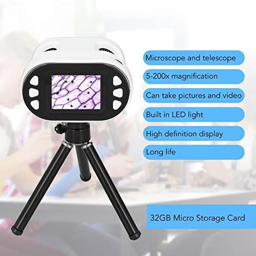 Камера за микроскоп Chiciris, со 2in LCD екран, картичка за складирање од 32G, примероци од Lanyard 6, 900mAh Пополнување 5‑200X Зголемување