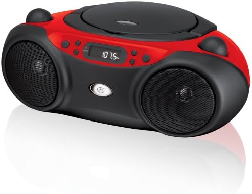 GPX, Inc. Преносен CD Boombox со највисок товар со радио AM/FM и 3,5 mm линија за MP3 уред - црвена/црна