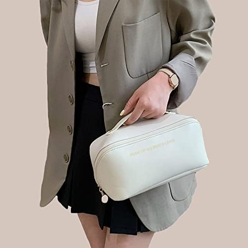 Козметичка кеса, голема торба за шминка за шминка торба за шминка преносна пу -кожна тоалетска торба Пространа водоотпорна организатор