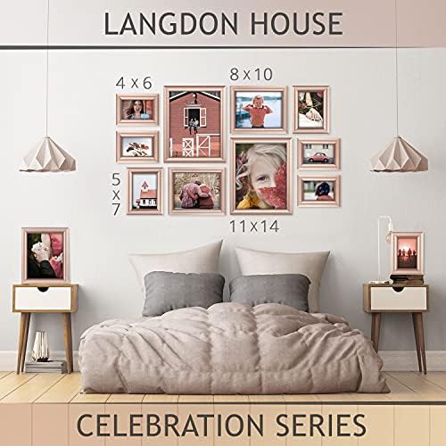 Langdon House 8x10 Rose Gold Picture Frame, современа глам фото рамка 8 x 10, wallиден монтажа или табела на табела, колекција на прослави