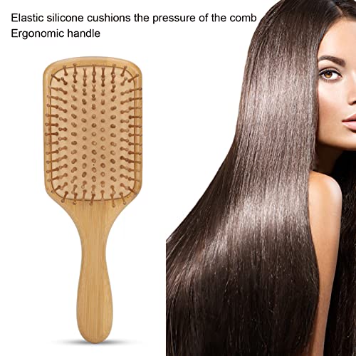 Bamboo лопатка четка за коса, бамбус влакната што ја разгледуваат четката за коса, четка за коса бамбус еластична силиконска ергономска
