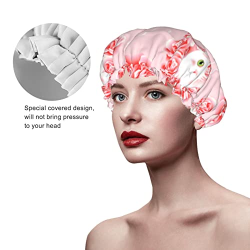 Womenените што можат да се користат за истегнување на полите, капаче за коса Кити розова свест лента Двојни слоеви водоотпорна капа за