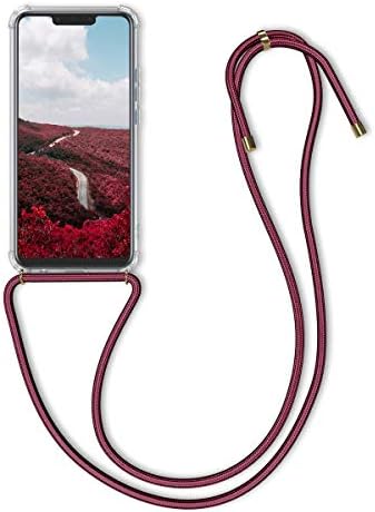 Cwmobile Crossbody Case компатибилен со Huawei Mate 20 Lite Case - Clear TPU Телефонски покритие w/лента за кабел за ландери - темно црвена