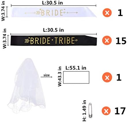 Невеста племе Бачелорет забава сет: 1 невеста да биде саш, 15 невеста племе, 1 каскадна превез, комплет за украси за венчавки од 17 компјутери
