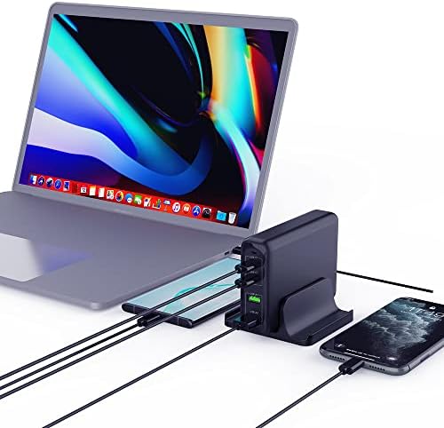Станица за полнење со USB 165W, последователна 4-порта PD 100W PPS 45W/25W QC22.5W GAN Брз полнач за MacBook Pro/Air, iPad Pro/Mini, iPhone 14 Plus 13 12 Pro Max, Samsung Galaxy, Pixel и повеќе