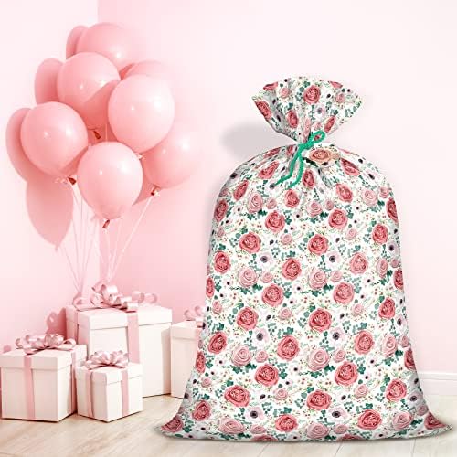 ЗАВИТКАН 56 Голема Пластична Кеса За Подароци-Розов Цветен Дизајн За Родендени, Денот На Мајката, Свадба, Туш За Бебиња, Забави Или