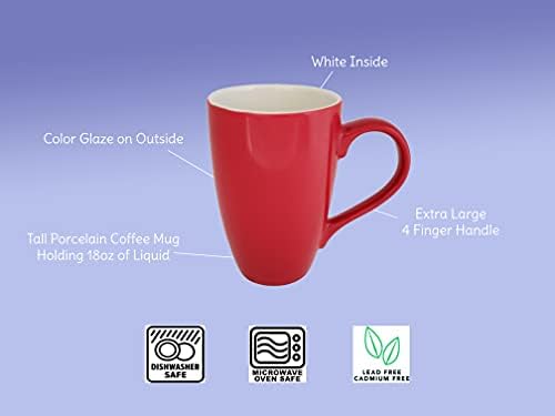 Суштински софтвер за пијалоци 18oz Порцела Гларни чаши за кафе, мешани бои - сет од 4 високи чаши во стил на бистро со дополнителни големи рачки