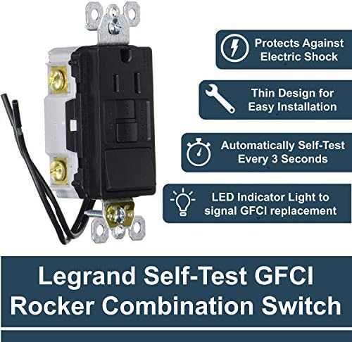 Legrand radiant 25A, прекинувач за декоратори за само-тест GFCI, безбеден за деца, отпорни на ублажување, црна