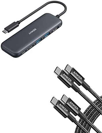 ANKER USB C Центар, 332 USB-C Центар СО 4k HDMI Дисплеј, 5GBPS USB-C Порта За Податоци и 2 5GBPS USB-Податочни Порти &засилувач; Anker USB C Кабел, Нов Најлон USB Ц ДО USB C Кабел