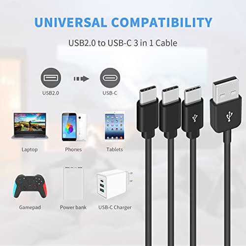 Duttek USB A до USB C Multi полнење кабел 5ft/1,5m, 2 во 1 Multi USB C сплитер кабел, USB2.0 машки до три кабел за мулти за полнење