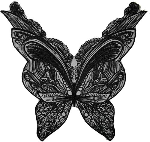Црна пеперутка крпа за паста закрпи за шиење чипка за шиење везено деколте за деколте за деколте